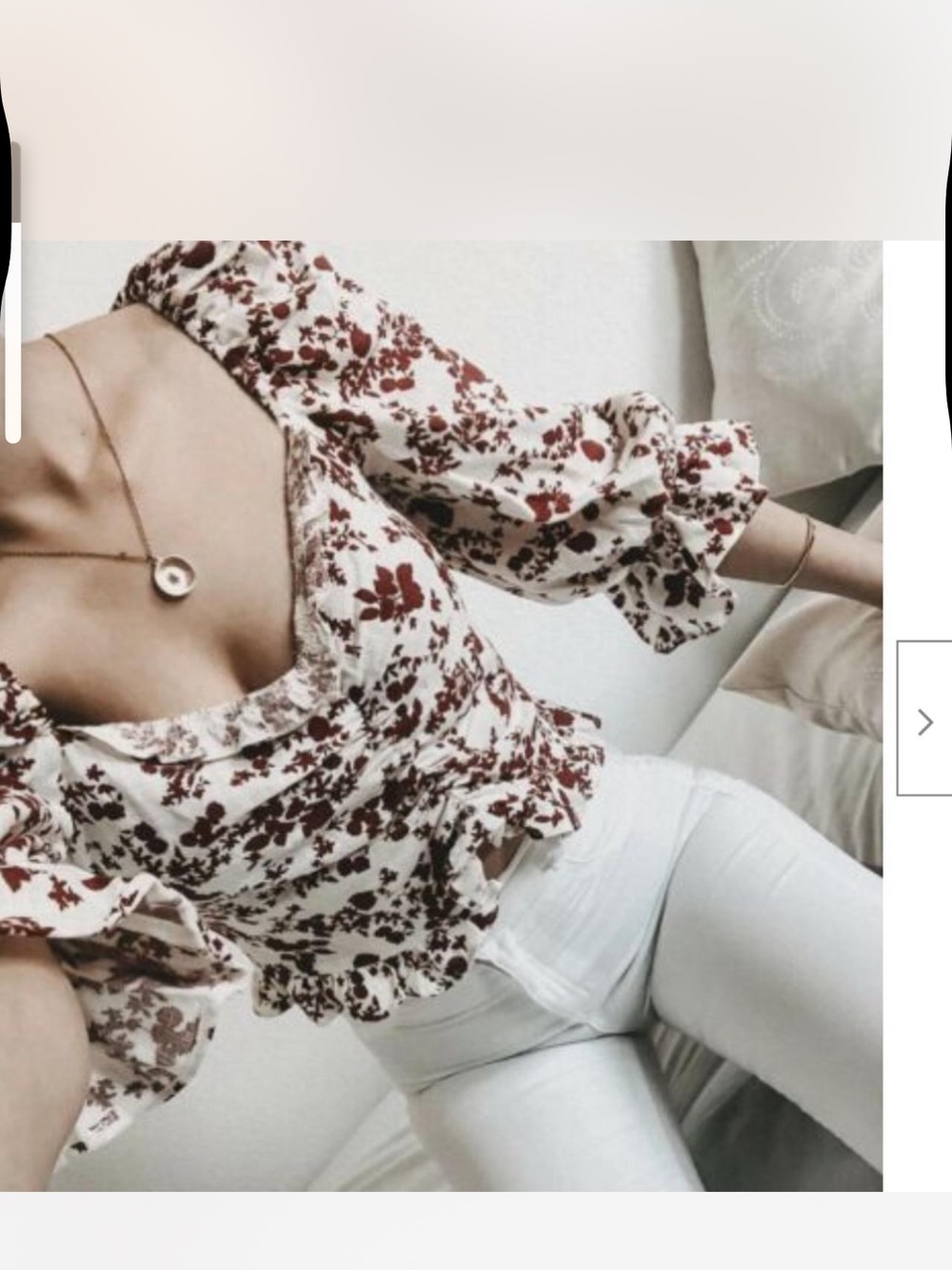 Zara White Floral Puff-Sleeve Square Neck Blouse